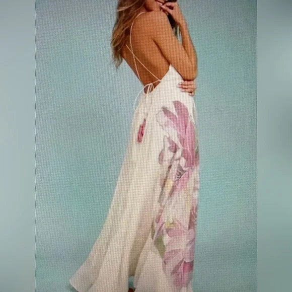 Beige zen garden cream floral print maxi dress, perfect for any formal - Picture 10 of 12